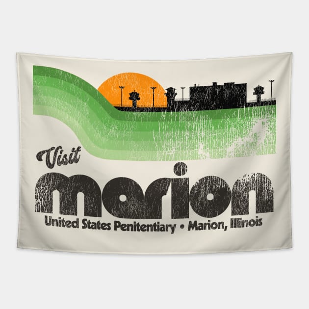 Visit United States Penitentiary of Marion Prison Retro Tourist Souvenir Tapestry by darklordpug