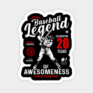 20th Birthday Gift Baseball Legend 70 Years Magnet