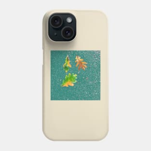 Rainy Leaves on Teal Blue Terrazzo Background Phone Case