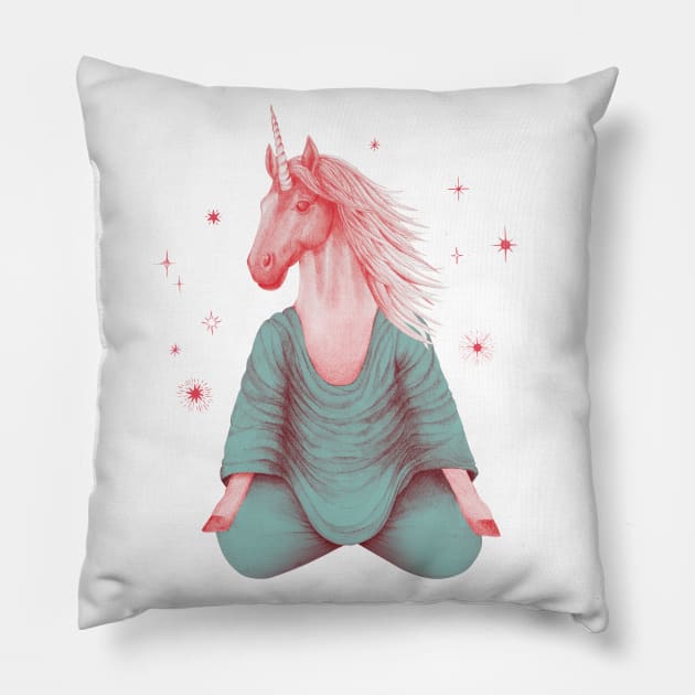 Meditating unicorn 1 Pillow by KindSpirits