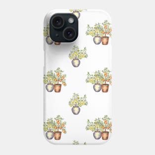 Lemon and Orange trees in pots pattern on white Phone Case