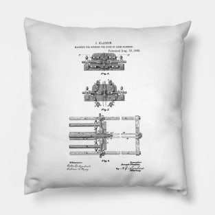 Machine for opening the eyes of loom harness Vintage Patent Hand Drawing Pillow