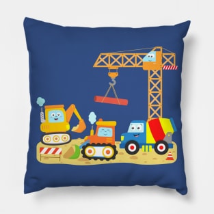 Construction Vehicles Toddler Crane Digger Cement Truck Bulldozer Pillow