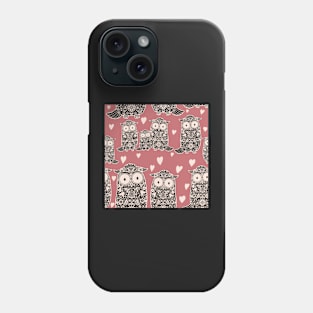 Folk Art Owls, Owlets and Hearts on Rose Pink Phone Case