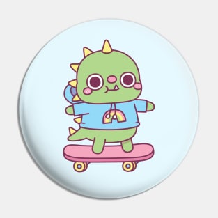 Cute Dino With Hoodie On Skateboard Pin