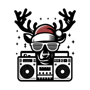 Retro Christmas Reindeer Santa Hat T-Shirt