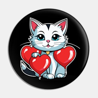 Cat Heart Balloon - Valentines Day Pin