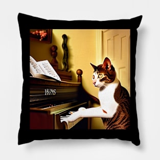 A Cat Concentrating On Reading The Sheet Music At The Piano Pillow