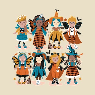 Witches dance // spot illustration // flesh background orange yellow and teal halloween fantasy costumes T-Shirt