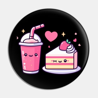 Strawberry Lover | Cute Kawaii Strawberry Milkshake and Cake with Hearts Pin