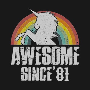 38th Birthday Gift Awesome Since 1981 Unicorn Vintage T-Shirt