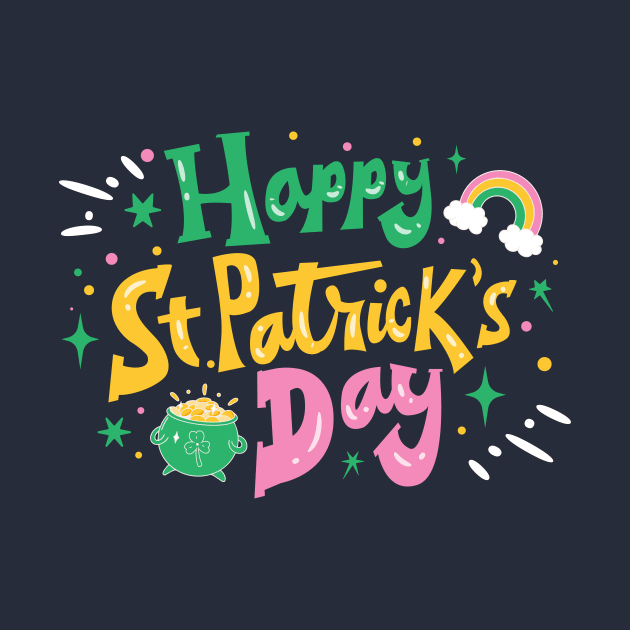 Colorful Happy St. Patrick's Day with Rainbow and Pot of Gold by SLAG_Creative