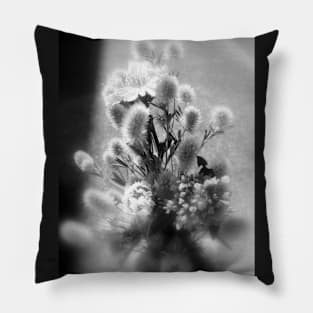 wildflower bouquet, black and white Pillow