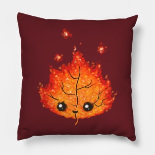 Fiery Autumn Leaf - Cute Autumn Leaf - Kawaii Autumn Leaf Pillow