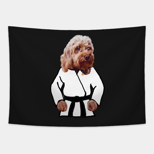 Kong fu Cava - Karate - martial arts Cavapoo Cavoodle puppy dog  - cavalier king charles spaniel poodle, puppy love Tapestry by Artonmytee