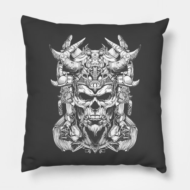 SKULL HEAD WARRIOR LINE ART - Dark Version Pillow by HelloDisco