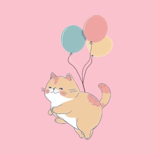 Happy Cute Cat with balloons T-Shirt