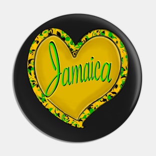 Jamaica in a heart - Jamaica in black green and gold flag colours colours inside a heart shape Pin