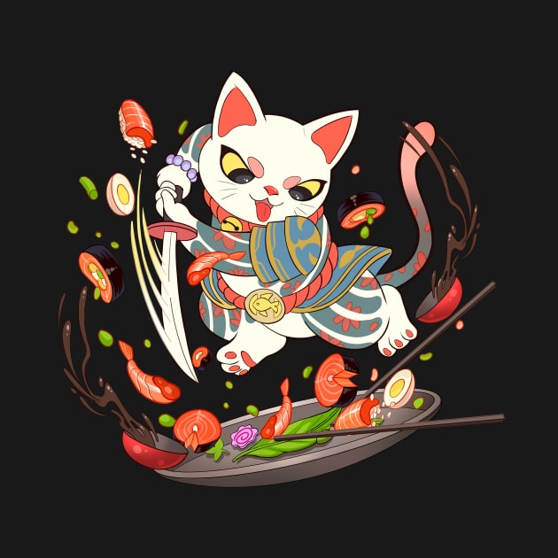 Cute Samurai Cat T-Shirt by felixantosart