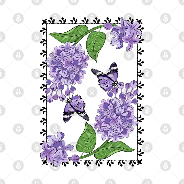 Lilacs Flowers And Butterflies by Designoholic