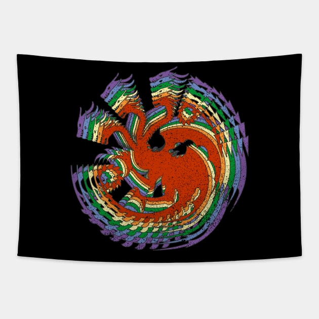 Distressed Earthy Rainbow Gay Pride 3 Headed Dragons Tapestry by Muzehack