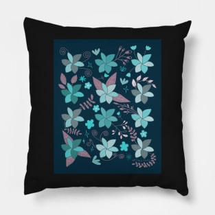 Folksy Wildflowers Blue Pillow