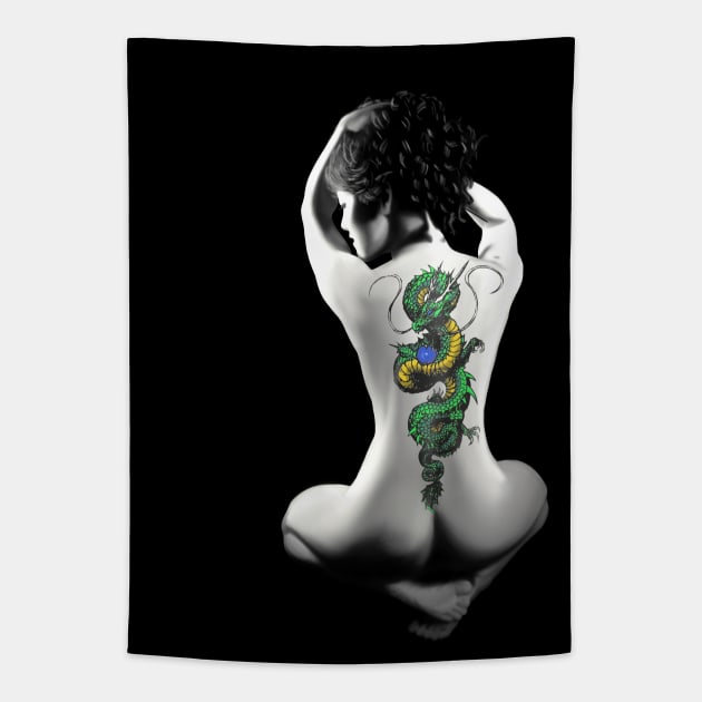 Girl with dragon tattoo Tapestry by GrizzlyVisionStudio