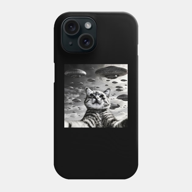 Selfie of Funny Cat And Aliens UFO 2 Phone Case by Megadorim