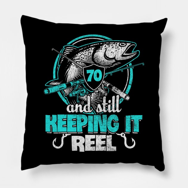 70Th Birthday Keeping Reel Funny Fisher Born 1949 Pillow by HaroldKeller