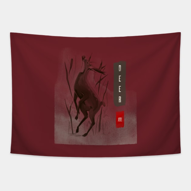 Asian Inspired Deer Tapestry by T-Shirt Kingdom by Elitenando.store