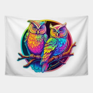 16 bit Neon etrowave Owls on Branch Tapestry