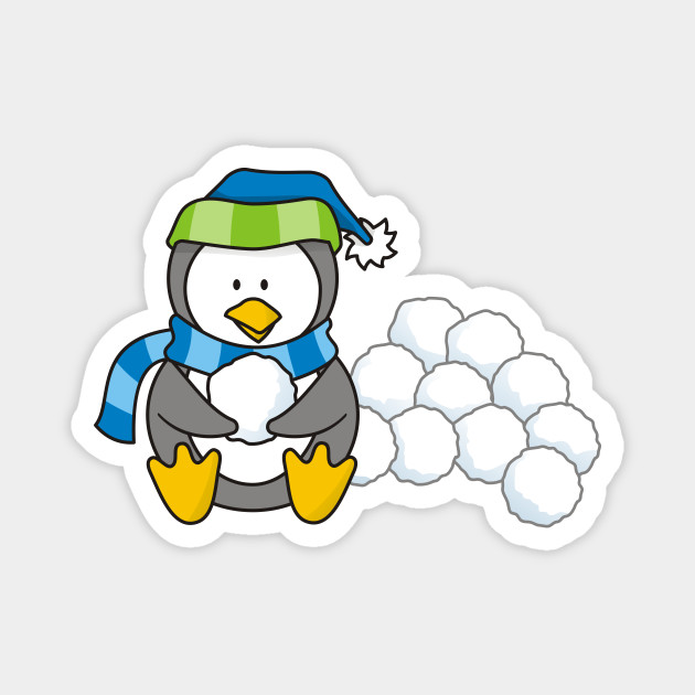 Little Penguin Sitting with Snow Balls - Penguin Cartoon - Magnet | TeePublic Little Penguin Sitting with Snow Balls - Penguin Cartoon - Magnet | TeePublic