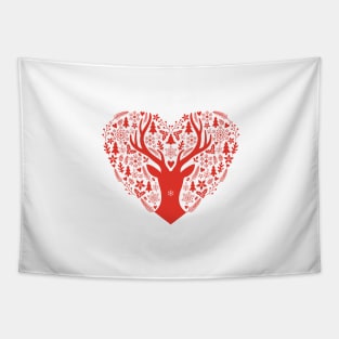 Christmas deer with red heart Tapestry