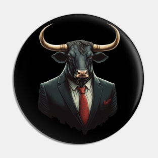 Taurus Bull in Black Suit ready for Business Pin