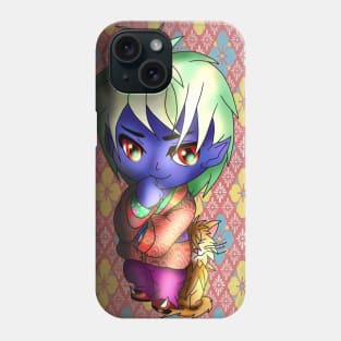 kawaii purple dark elf with a ginger cat Phone Case