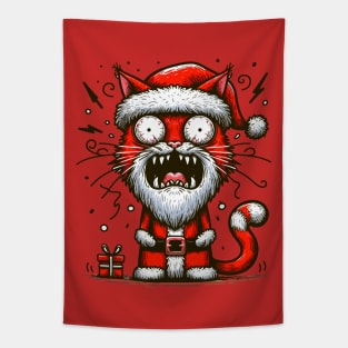 Crazy screaming Santa cat Tapestry