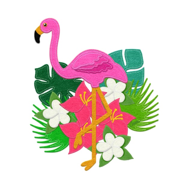 Felt Look Pink Flamingo and Tropical Leaves | Cherie's Art Original (c)2020 by CheriesArt