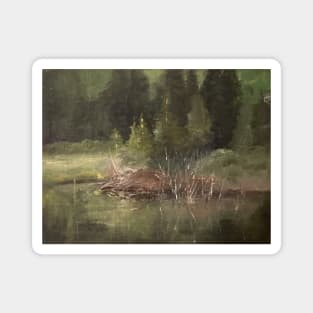 Pond With Green Oil on Canvas Magnet