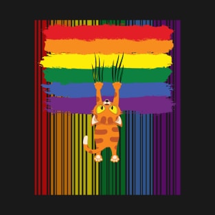 Funny LGBTQ Cat Scratching Rainbow Flag Gay Pride Month LGBTQ T-Shirt