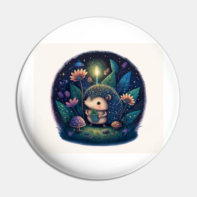 Hedgehog Fairy Tale Scene Pin by TheArtfulAI