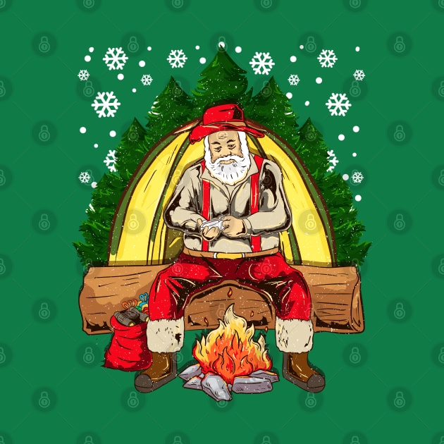 Camping Santa Camp Fire Camper Christmas by E