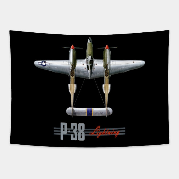 P-38 Lightning WW2 fighter aircraft Tapestry by Jose Luiz Filho