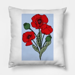 Drawing of a poppy Pillow