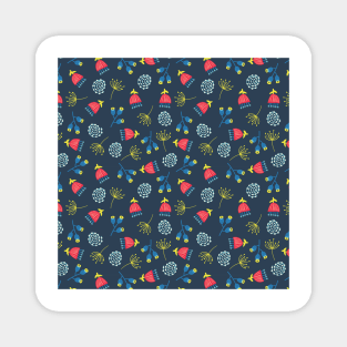 Blue Red Yellow Scattered Florals Magnet