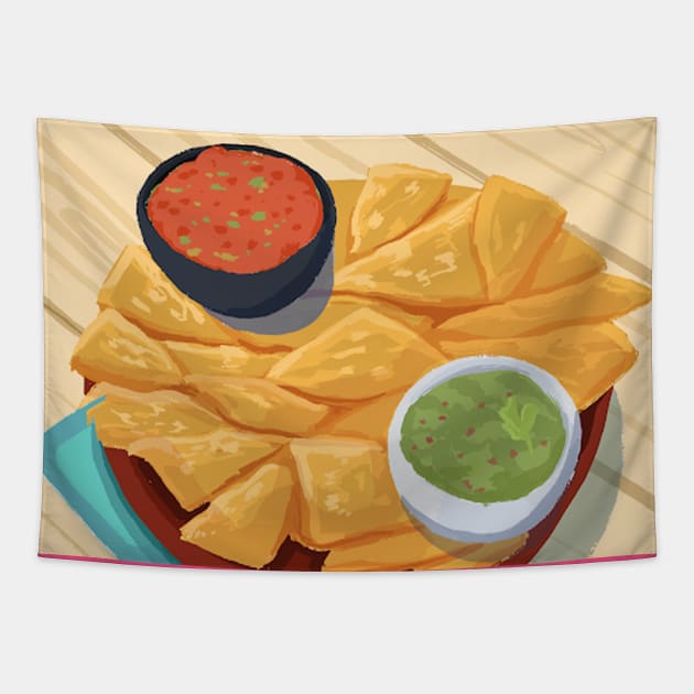 Tortilla chips, salsa, and guacamole Tapestry by mikybastiano