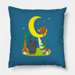 Cat and Dog in the forest Pillow