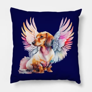 Watercolor Dachshund Angel 3 Pillow