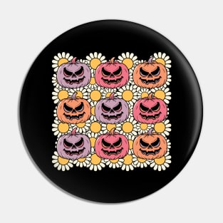 Funny Hippie Flower Pumpkin Halloween Gift Pin