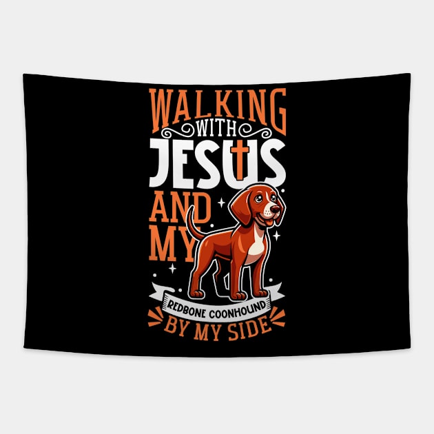 Jesus and dog - Redbone Coonhound Tapestry by Modern Medieval Design