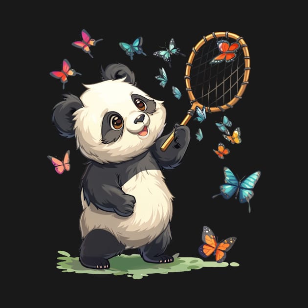 Panda Chasing Butterflies - Panda Bear Japanese by Anassein.os